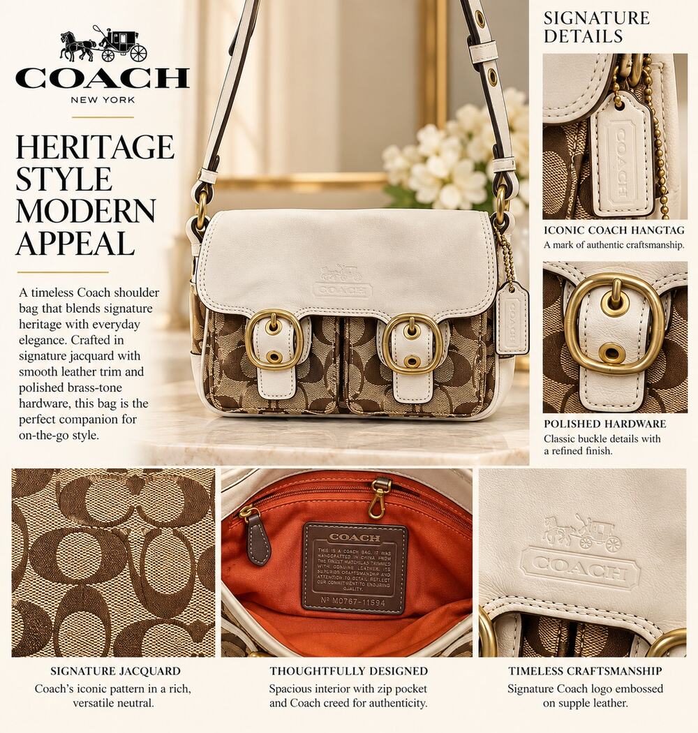 Coach Bleecker Signature Jacquard Canvas and Leather Pocket Flap Bag